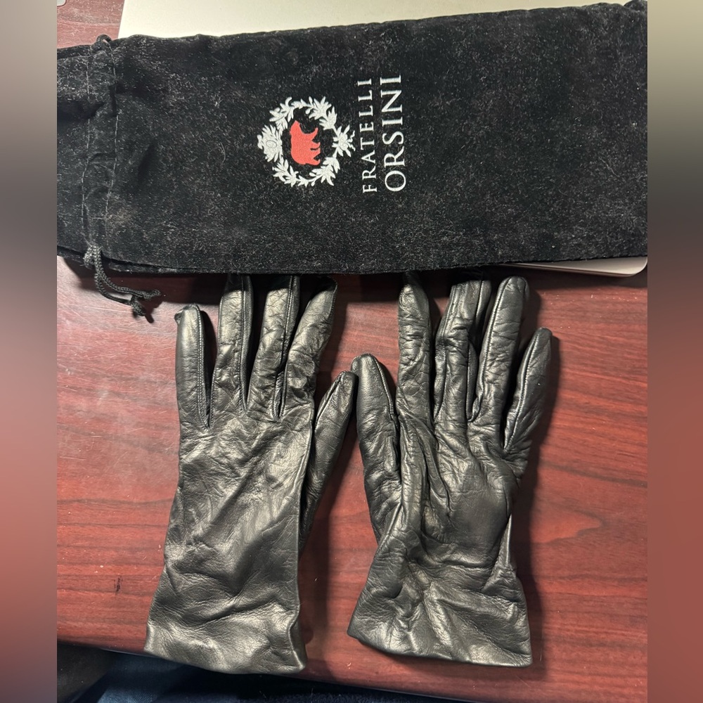 Fratelli Orsini Black Leather Gloves Silk Lined Size 7 MADE IN ITALY